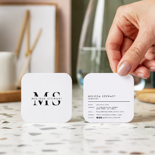 Elegant, monogram, modern, svart, vit, rundad fyrkantigt visitkort