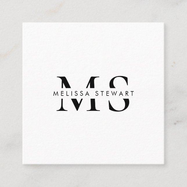 Elegant monogram modern svartvit professionell fyrkantigt visitkort (Framsida)