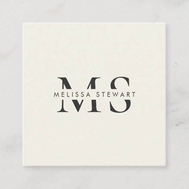 Elegant monogram modern vanlig beige-professionell fyrkantigt visitkort (Framsida)