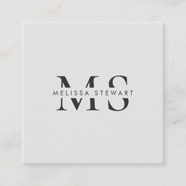 Elegant monogram modern vanlig grått-professionell fyrkantigt visitkort (Framsida)