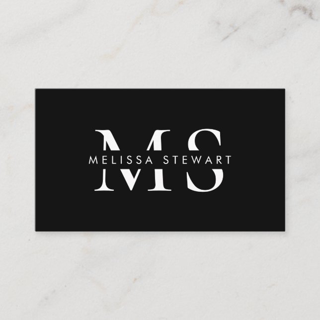 Elegant monogram modern vit svart professionell visitkort (Framsida)