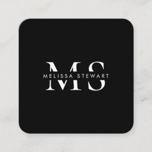 Elegant, monogram, modern vit svart, rundad fyrkantigt visitkort