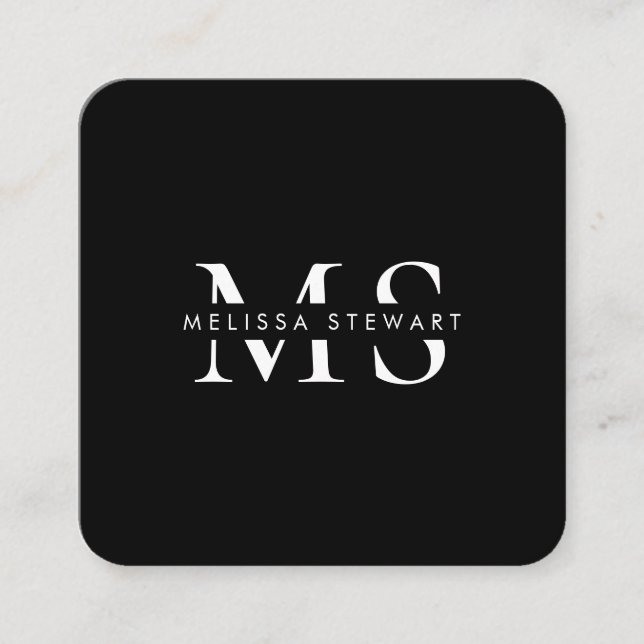 Elegant, monogram, modern vit svart, rundad fyrkantigt visitkort (Framsida)