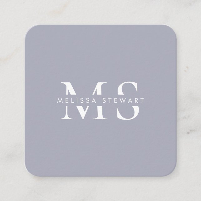 Elegant monogram modernt silver grått avrundat fyrkantigt visitkort (Framsida)