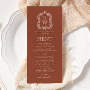 Elegant Monogram-monogram Krön Terrakotta Bröllop Meny