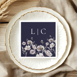 Elegant monogram mörk marin vattenfärg blomma pappersservett
