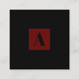 Elegant Monogram Mörk Red affärskort Fyrkantigt Visitkort