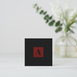 Elegant Monogram Mörk Red affärskort Fyrkantigt Visitkort