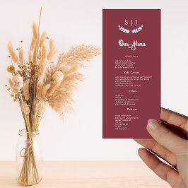 Elegant Monogram Mörk Red Jewel Tone Dinner Menu Meny