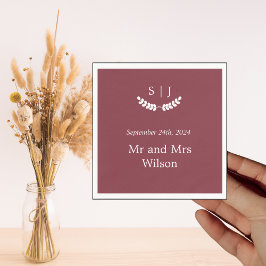 Elegant Monogram Mörk Red Jewel Tone Dinner Pappersservett