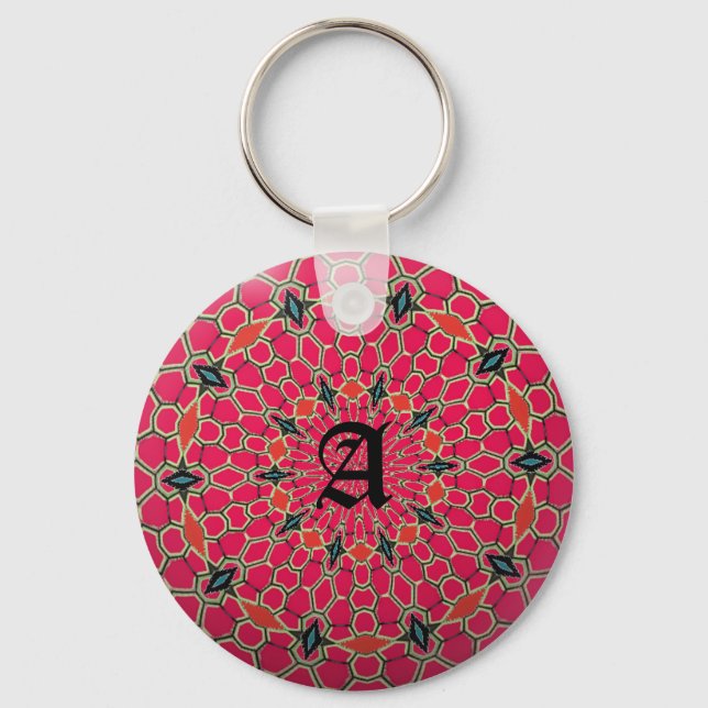 Elegant Monogram Mörk Rosa Mosaic Circle Nyckelring (Framsida)