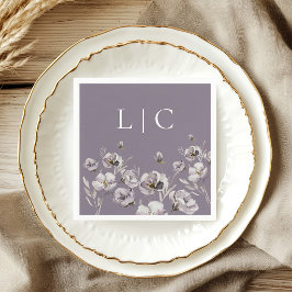 Elegant monogram mörklila akvarellblomma pappersservett