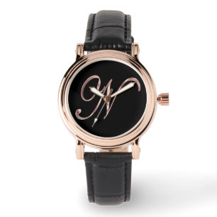 Elegant Monogram N Black och Ro Guld Armbandsur