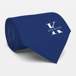 Elegant Monogram + Namn   Blå flotta   Tvåsidig Slips