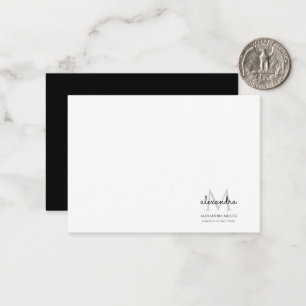 Elegant Monogram Namn Black and White Anteckningskort