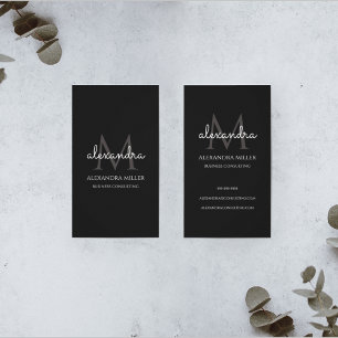 Elegant Monogram Namn Black and White Visitkort