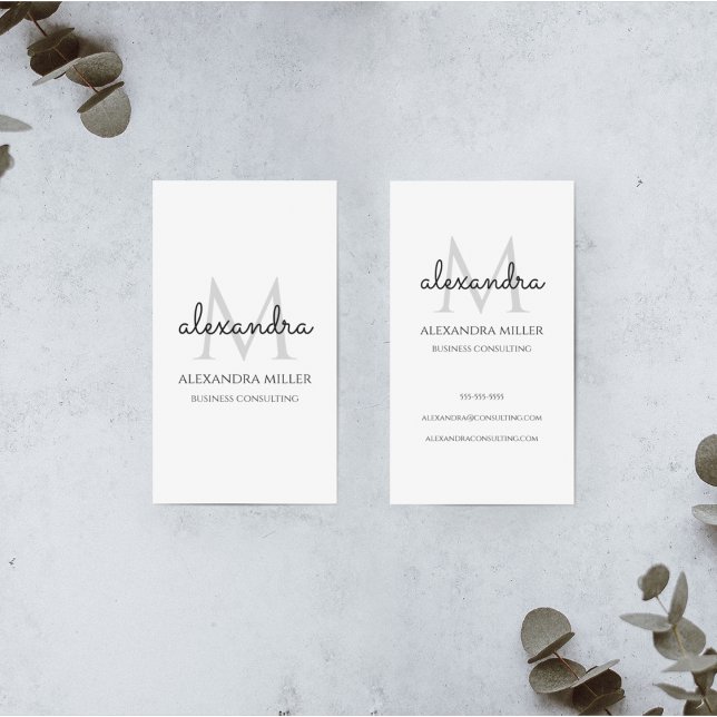 Elegant Monogram Namn Black and White Visitkort (Skapare uppladdad)