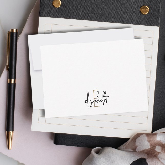 Elegant Monogram Namn Black Guld Anteckningskort (Skapare uppladdad)