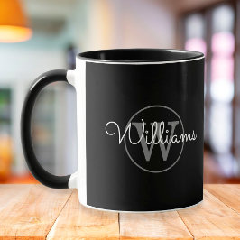Elegant Monogram Namn Black och Grått Mugg