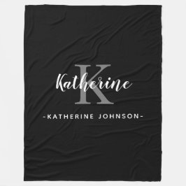 Elegant Monogram Namn Black White Fleece Blanket