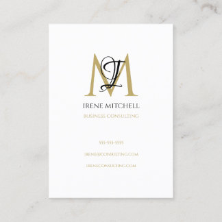 Elegant Monogram Namn Black White Guld Visitkort