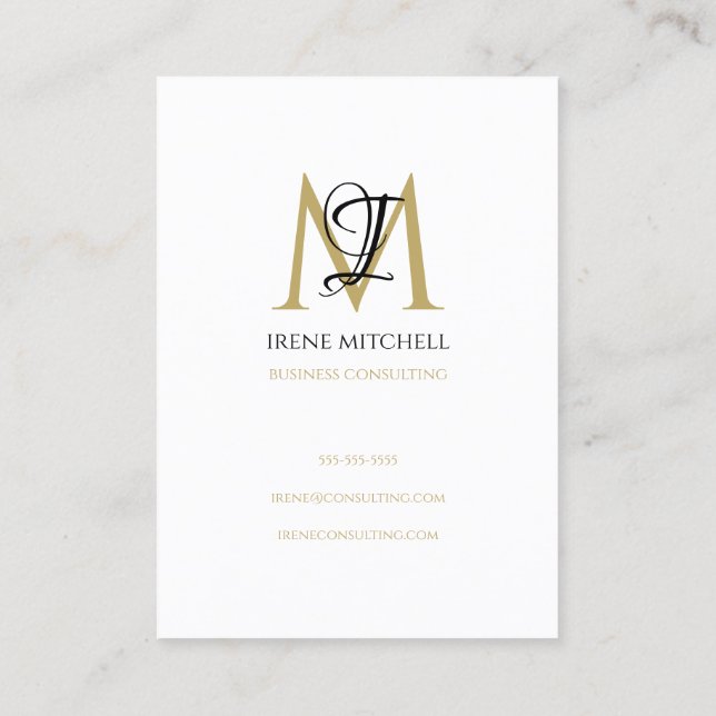 Elegant Monogram Namn Black White Guld Visitkort (Baksida)