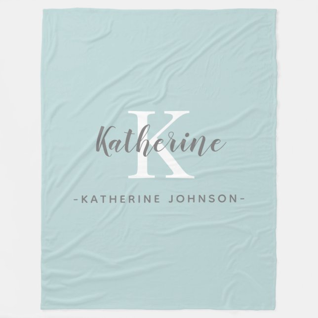 Elegant Monogram Namn Blue Fleece Blanket (Framsidan)