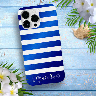 Elegant Monogram Namn Blue och White Rand