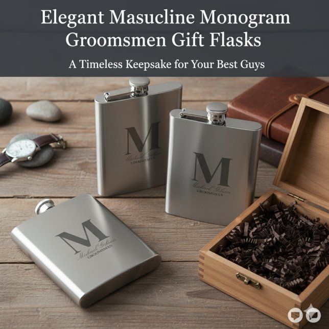 Elegant monogram & namn Bröllopspresent till brudt Fickplunta (Elegant Masculine Monogram Groomsmen Gift Flask)
