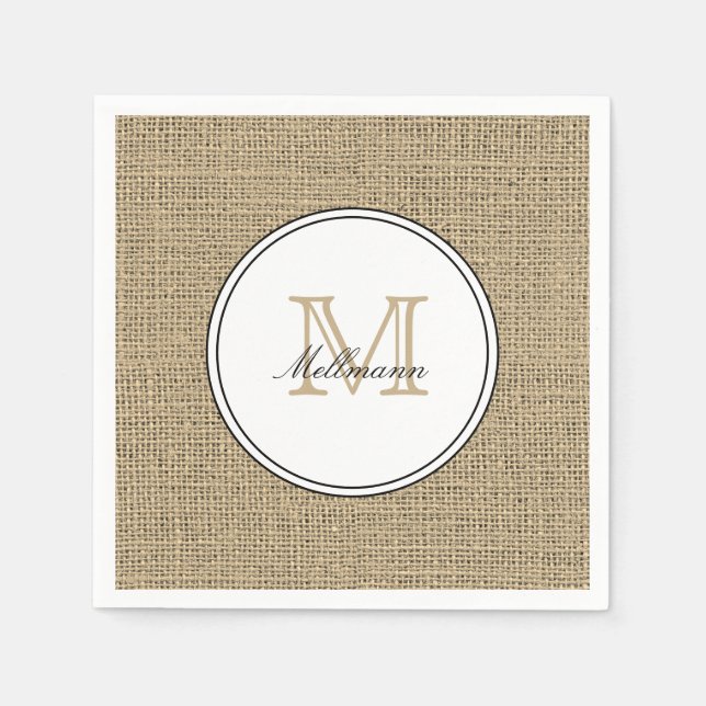 Elegant Monogram Namn Country Chic Stil Jute Pappersservett (Framsidan)