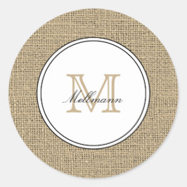 Elegant Monogram Namn Country Chic Stil Jute Runt Klistermärke