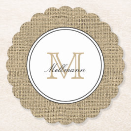 Elegant Monogram Namn Country Chic Stil Jute Underlägg Papper