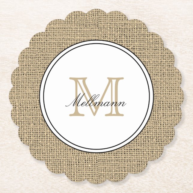 Elegant Monogram Namn Country Chic Stil Jute Underlägg Papper (Framsida)