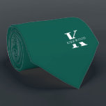 Elegant Monogram   Namn | Gräs Grönt | Ensidig Slips<br><div class="desc">En ensidig elegant med ett fetstilt,  vitt monogram över Gräsets djupa Grönt. Vid sidan av detta monogram sitter ditt förnamn eller efternamn som är skrivet i alla versaler.</div>