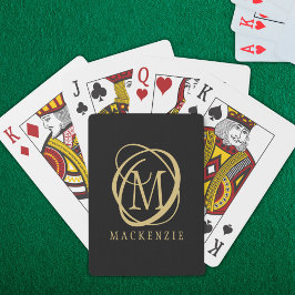 Elegant Monogram Namn Guld Black Casinokort