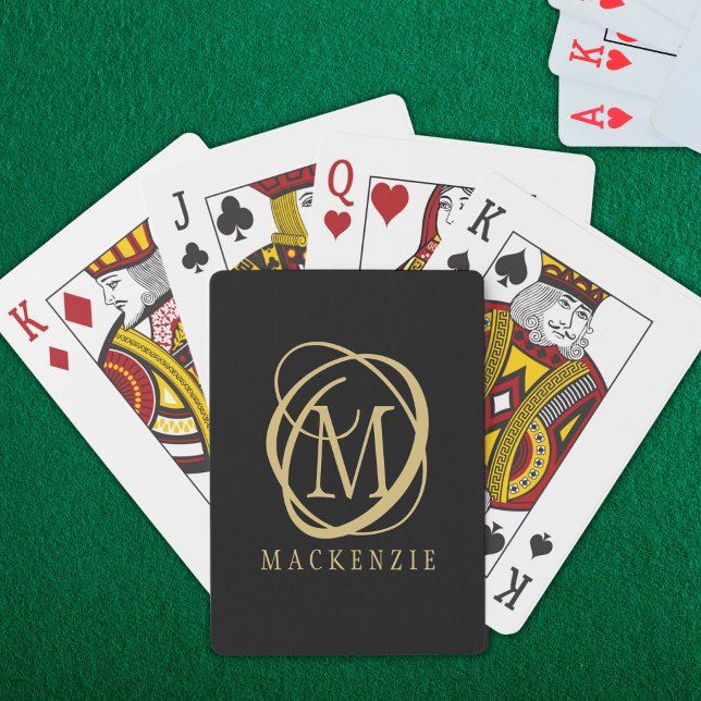Elegant Monogram Namn Guld Black Casinokort (Skapare uppladdad)