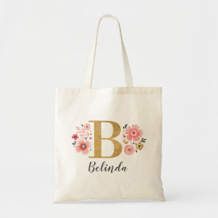 Elegant Monogram Namn Initial Guld Blommig Tygkasse