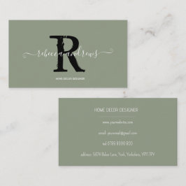 Elegant Monogram Namn Initial Sage Grönt Visitkort