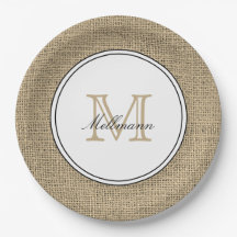 Elegant Monogram Namn Land Chic Stil Burlap