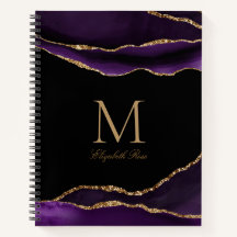 Elegant Monogram Namn Lila Agate Guld Black