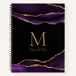 Elegant Monogram Namn Lila Agate Guld Black