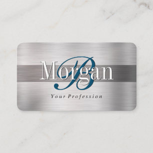 Elegant Monogram Namn, Lt & DK Brushed Silver Vs 3 Visitkort