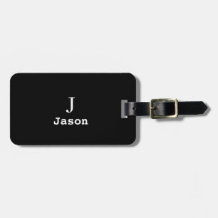 Elegant Monogram Namn Personlig Black Bagagebricka