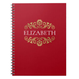 Elegant Monogram Namn Red Anteckningsbok