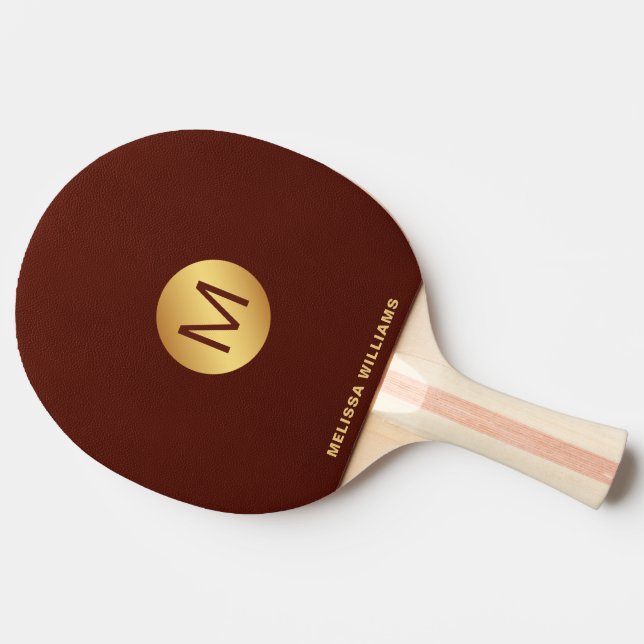 Elegant Monogram Namn Red Leather & Guld Pingisracket (Sidan)