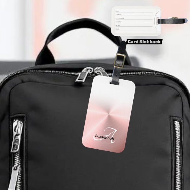 Elegant Monogram Namn Ro Guld Faux Metall Bagagebricka (faux metallic monogram back luggage tag slot back)