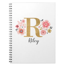 Elegant Monogram Namn Rosa White Blommigt Office Anteckningsbok