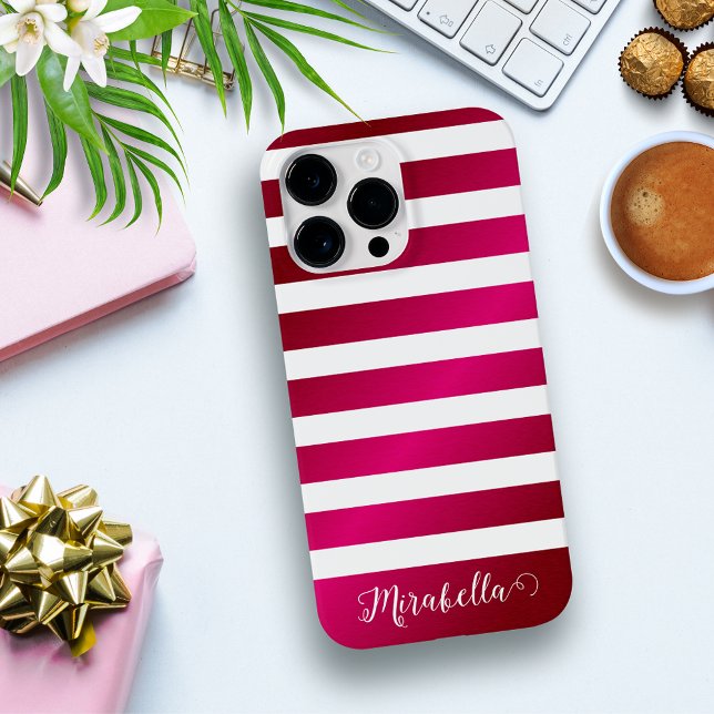 Elegant Monogram Namn Shock rosa och White Rand (Skapare uppladdad)