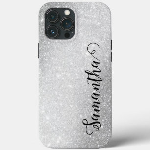 Elegant Monogram Namn Silver Glitter