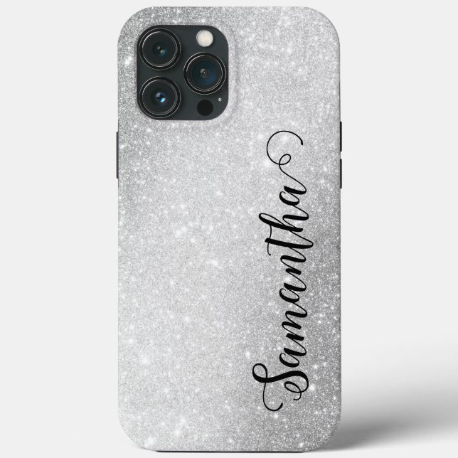Elegant Monogram Namn Silver Glitter (Baksida)